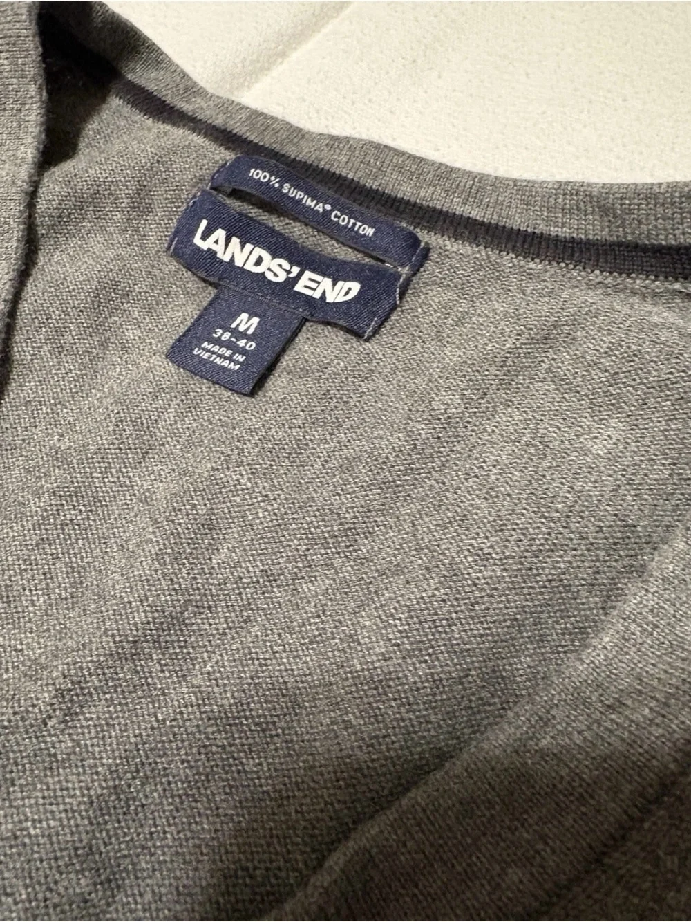Lands' End Men's V-Neck Sweater in Dark Gray Medium  Supima Cotton